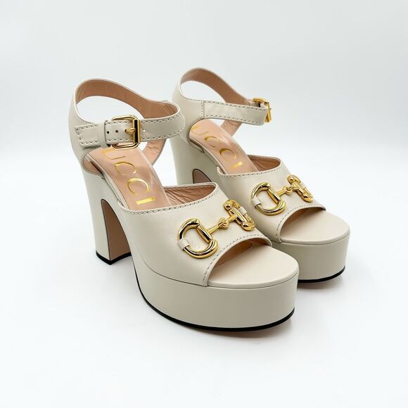Gucci Baby Horsebit Platform Sandal Mystic White Heels New EU 41 US 11 - Picture 2 of 13